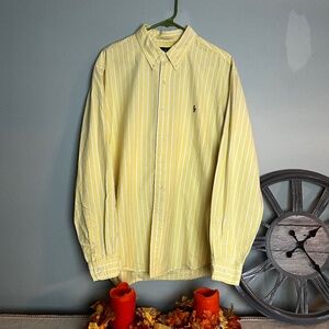 Vintage Polo Ralph Lauren Shirt SIze XXL Yellow Striped 90s Button Down Pony Log